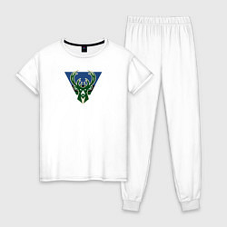 Пижама хлопковая женская Milwaukee Bucks лого, цвет: белый