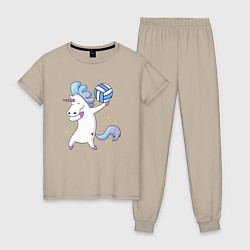 Пижама хлопковая женская Unicorn Volleyball, цвет: миндальный