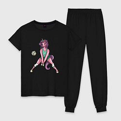 Пижама хлопковая женская Единорог - Волейбол, цвет: черный
