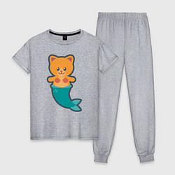 Пижама хлопковая женская Cat Mermaid, цвет: меланж