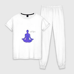 Пижама хлопковая женская Космическая медитация, цвет: белый