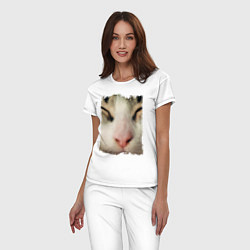 Пижама хлопковая женская Котик, цвет: белый — фото 2