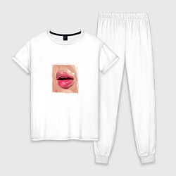 Пижама хлопковая женская Поцелуй или жизнь, цвет: белый