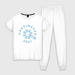 Пижама хлопковая женская Вакцинация 2021, цвет: белый