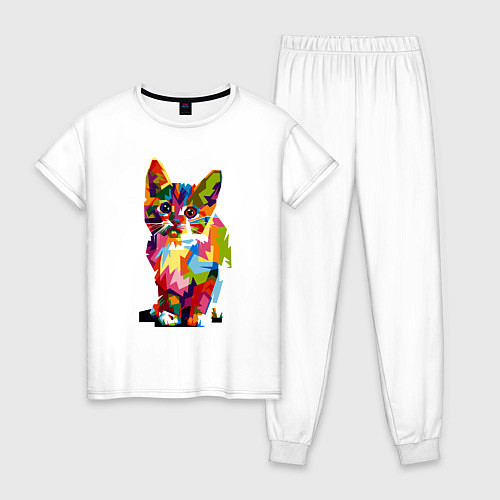 Женская пижама Разноцветный кот / Белый – фото 1