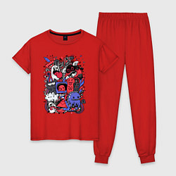 Пижама хлопковая женская Семейка монстров, цвет: красный