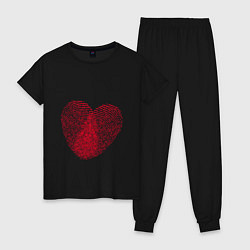 Пижама хлопковая женская Отпечаток на сердце, цвет: черный