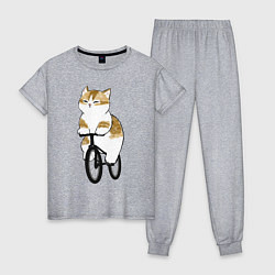 Пижама хлопковая женская Котик на велосипеде, цвет: меланж