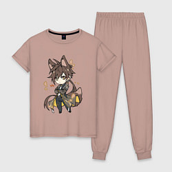 Пижама хлопковая женская Волчонок Чжун Ли, цвет: пыльно-розовый