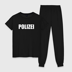 Пижама хлопковая женская POLIZEI Полиция Надпись Белая, цвет: черный