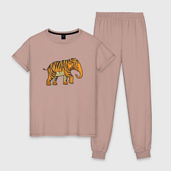 Пижама хлопковая женская Тигровый слон, цвет: пыльно-розовый