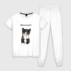 Пижама хлопковая женская Кот с вопросом, цвет: белый