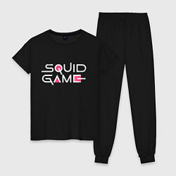 Пижама хлопковая женская Squid game - Игра в кальмара, цвет: черный