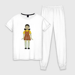 Пижама хлопковая женская Игра в кальмара: Кукла, цвет: белый