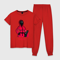 Пижама хлопковая женская Девушка Игра в кальмара, цвет: красный