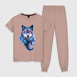 Пижама хлопковая женская Волк акварель, цвет: пыльно-розовый