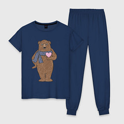 Пижама хлопковая женская Медвежий романтик, цвет: тёмно-синий