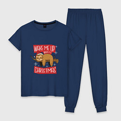 Пижама хлопковая женская Wake me up when its Christmas, цвет: тёмно-синий