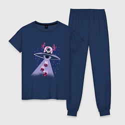 Пижама хлопковая женская Alien Santa, цвет: тёмно-синий
