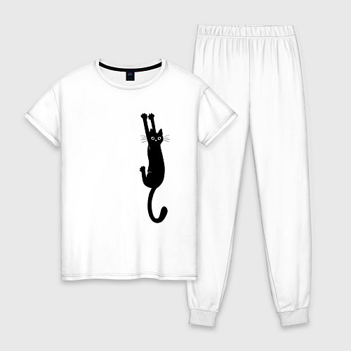 Женская пижама Черная кошка висит / Белый – фото 1
