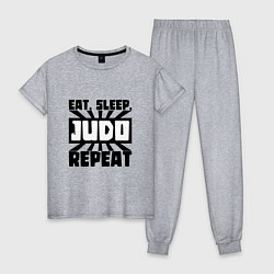 Пижама хлопковая женская Eat, Sleep, Judo, Repeat, цвет: меланж