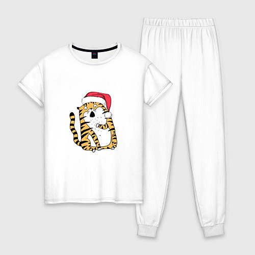 Женская пижама Удивленный новогодний тигр / Белый – фото 1
