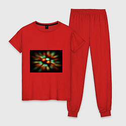 Пижама хлопковая женская Вспышка света в виде ярких линий, цвет: красный