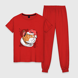 Пижама хлопковая женская Christmas Cat, цвет: красный