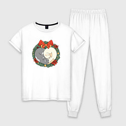 Пижама хлопковая женская Новый год Котики, цвет: белый