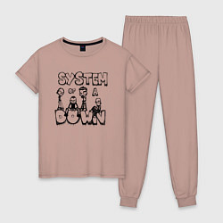 Пижама хлопковая женская Карикатура на группу System of a Down, цвет: пыльно-розовый