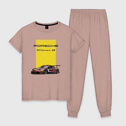 Пижама хлопковая женская Porsche Carrera 4S Motorsport, цвет: пыльно-розовый