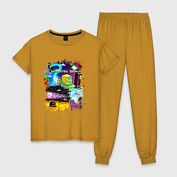 Пижама хлопковая женская Geometry Dash: Pixel Logo, цвет: горчичный