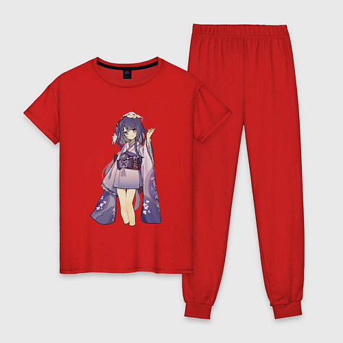 Женская пижама Чиби Сёгун Райден и лисичка Яэ Мико / Красный – фото 1