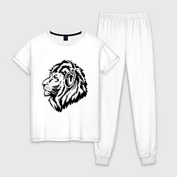 Пижама хлопковая женская Лев в наушниках, цвет: белый
