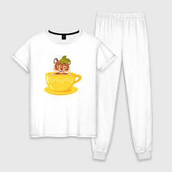 Пижама хлопковая женская Тигренок в чашке чая, цвет: белый