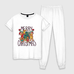 Пижама хлопковая женская Merry Christmas, цвет: белый