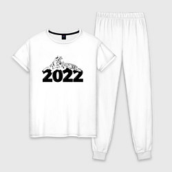 Пижама хлопковая женская Новогодний Тигр лежит на цифре 2022, цвет: белый