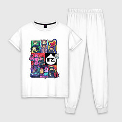 Пижама хлопковая женская BT21 POP-ART, цвет: белый