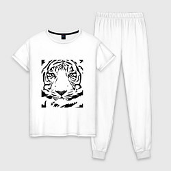Пижама хлопковая женская Год Черного Тигра 22, цвет: белый