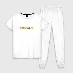 Пижама хлопковая женская Авто NISSAN золотой, цвет: белый
