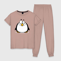 Пижама хлопковая женская Глазастый пингвин, цвет: пыльно-розовый