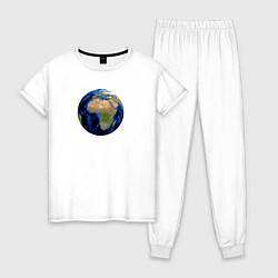 Пижама хлопковая женская Планета солнечной системы земля, цвет: белый