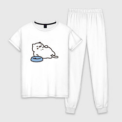 Пижама хлопковая женская Кот обжора, цвет: белый