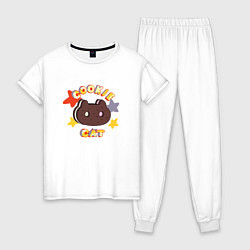 Пижама хлопковая женская Котик печенька, цвет: белый
