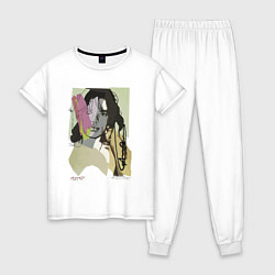 Пижама хлопковая женская Andy Warhol - Mick Jagger sketch, цвет: белый