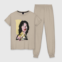 Пижама хлопковая женская Andy Warhol - Mick Jagger pop art, цвет: миндальный