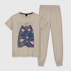 Пижама хлопковая женская Лунный КотЭ, цвет: миндальный