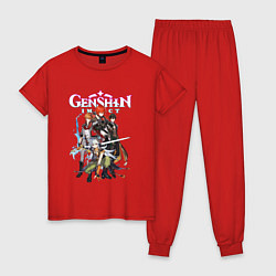 Пижама хлопковая женская GENSHIN IMPACT HEROES NEON LOGO, цвет: красный