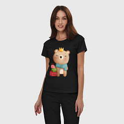 Пижама хлопковая женская Медвежонок с короной и подарками, цвет: черный — фото 2