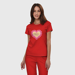 Пижама хлопковая женская Кружевное, акварельное сердце для мамы Мамочка, я, цвет: красный — фото 2